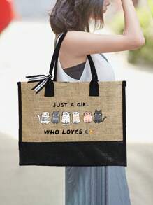 Vibrant Cat Print Canvas Tote Bag, Large Capacity Beach Bag Suitable For Beach, Shopping, Storage, Commuting, Durable And Multifunctional Fashion, Perfect Gift For Cat Lovers, Casual Outings And Daily Use, Ideal For Valentine's Day, Mother's Day And Birthdays