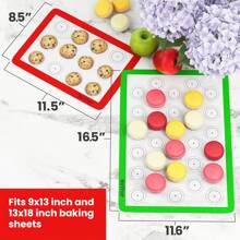 Set Of 4 Reusable Macaron Cookie Sheet Baking Mats 0.75mm - 2 Half Sheets And 2 Quarter Sheets - Non Stick Baking Mats For Cookie Sheets - Cookie Sheet Liner, Macaron Mats - Green, Red, Orange
