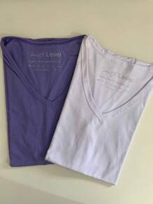 V Neck T-Shirt Kits Women's Clothing Blouse And T-Shirt 100% Cotton Fabric Quality Modern - 白色與活力 - 查看 1