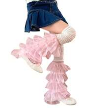 Women's Leg Warmers With Lace And Patchwork Ruffles, Thigh-High Socks, Streetwear Boot Covers - White Powder - View 3