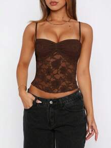 Lace Camisole Top Pink Black Red - Dark Brown - View 2