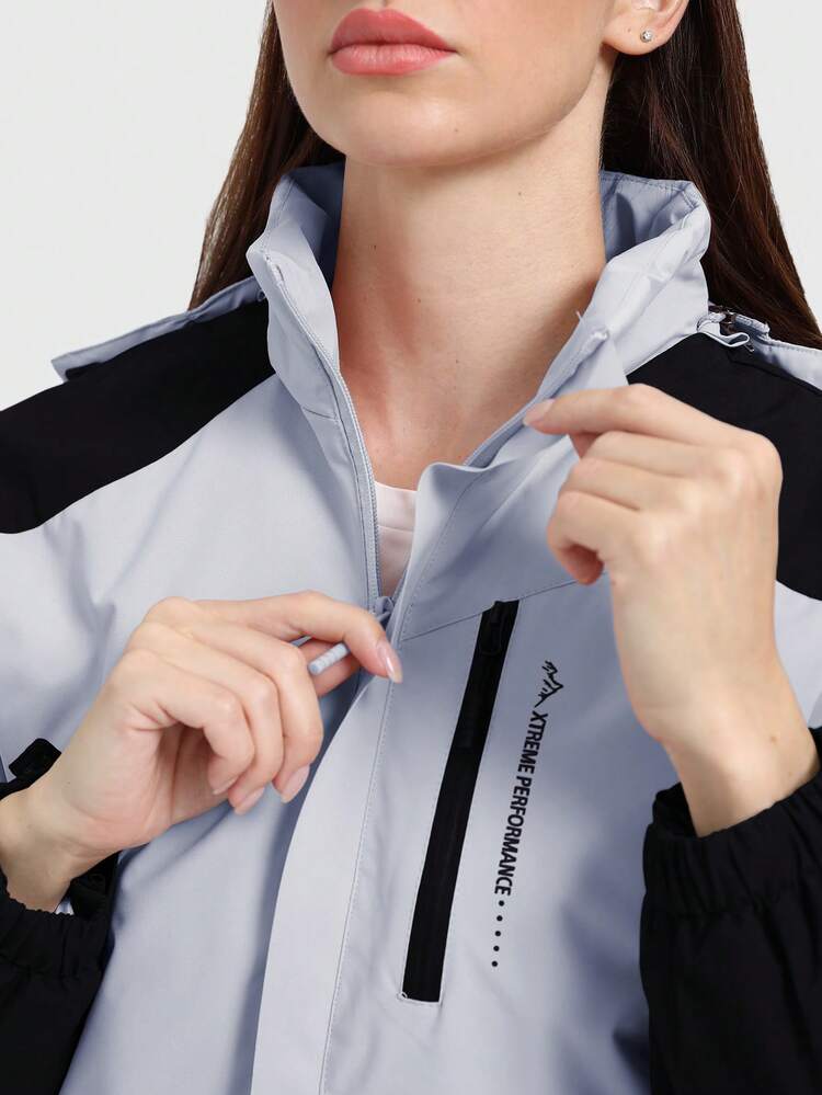 Speed mate Graphene Down Jacket With Contrast Color Blocking And Hoodie, Winter - Grey - View 4