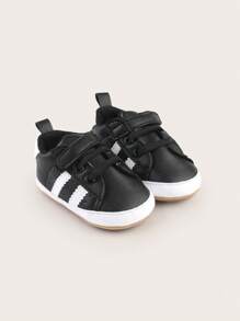 1 đôi giày bệt da PU phối màu dành cho bé trai, kiểu dáng thường ngày, có khóa dán, thích hợp cho mùa xuân và mùa thu. - màu đen - Xem 3