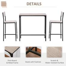 HOMCOM 3 Pcs Table Stool Set Industrial Design W/ Metal Frame Oak Tone MDF Panels Minimal Compact Beautiful - Brown - View 4