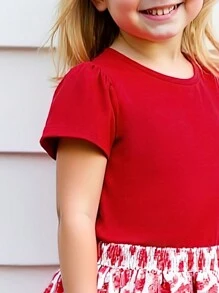 Girls Casual Simple Versatile Elegant Dignified Lady Clothing Set, Skin-Friendly Soft Round Neck Short Sleeve Top + Elastic Waist Short Skirt, Children Unique Elegant Outdoor Holiday Party Banquet Preferred
