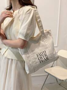 Túi mua sắm in chữ, túi đeo vai nhiều ngăn, túi tote in chữ kiểu retro, túi đựng mỹ phẩm in chữ "Jesus Loves You" (Chúa Giê-su yêu bạn), túi xách tay dung tích lớn, túi đeo vai chéo, thích hợp cho sinh viên tốt nghiệp, thanh thiếu niên, sinh viên đại học (năm nhất, năm hai, năm ba, năm tư), tuyệt vời cho các hoạt động ngoài trời, du lịch, tựu trường, hộp bút quà tặng giáo viên, quà sinh nhật cho bạn thân, ba lô - Màu be - Xem 4