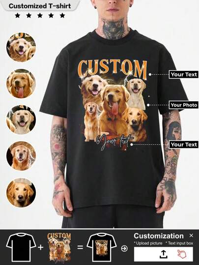 Customized Personalized Men's Black T-Shirt, Comfortable, Breathable T-Shirt, Exclusive Customization, Upload Text/Pictures, Exclusive Gifts. Stylish,Fashion,Hipster,Casual,Minimal Chic Personalized,Customized,Custom,Unique Guy Costumes,Capsule Wardrobe,Men Basic/Street Style Ideal Gifts For Him Boyfriend,Family,Friends For Birthdays,For Vacation/Holiday,For School/Competition,For Sports/Climbing,Customized Men Active Tops,Easy Comfort