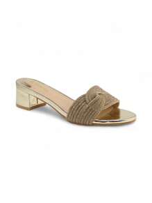 Elegant Sandals With Sparkling Fabric And A Bow Detail Stylish Sandals Summer Sandals For Women - Gold - View 3