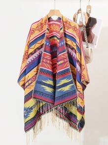 1 件流苏边前开斗篷