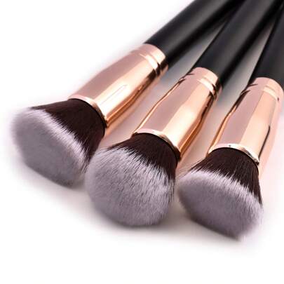 3pcs Professional Makeup Brush Set, Including Foundation Brush, Blush Brush, And Eye Brush. Suitable For Makeup Artists, Home Use, And Travel.