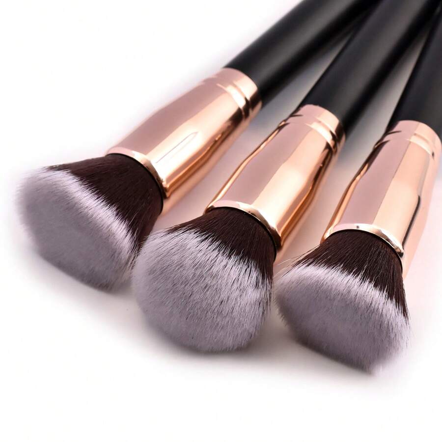 3pcs Professional Makeup Brush Set, Including Foundation Brush, Blush Brush, And Eye Brush. Suitable For Makeup Artists, Home Use, And Travel. - Multicolor - View 1