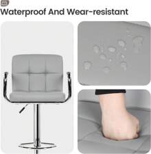 Bar Stools Set Of 2, PU Leather Breakfast Bar Stools, Swivel Height Adjustable Bar Chairs With Backrest And Footrest For Breakfast Bar Counter Kitchen Restaurant - Grey - View 4
