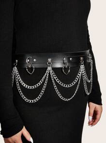 1 pièce Ceinture de taille  à double couche avec décoration de chaîne circulaire pour femmes grandes tailles, style gothique punk, accessoire polyvalent pour robes, fêtes, vacances, idée de cadeau été, école automne, automne, Halloween - Noir - Voir 3