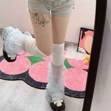 Calentadores de piernas para mujer con volantes de encaje y retazos, calcetines largos hasta el muslo, cubrebotas para ropa de calle - Azul perla - Ver 4