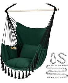 Y- Stop Hammock Chair Hanging Rope Swing Chair, Max 500 Lbs, 2 Seat Cushions Included, Removable Steel Spreader Bar With Anti-Slip Rings, Hardware Kit-For Indoor Or Outdoor(Dark Grey) - Green - View 1