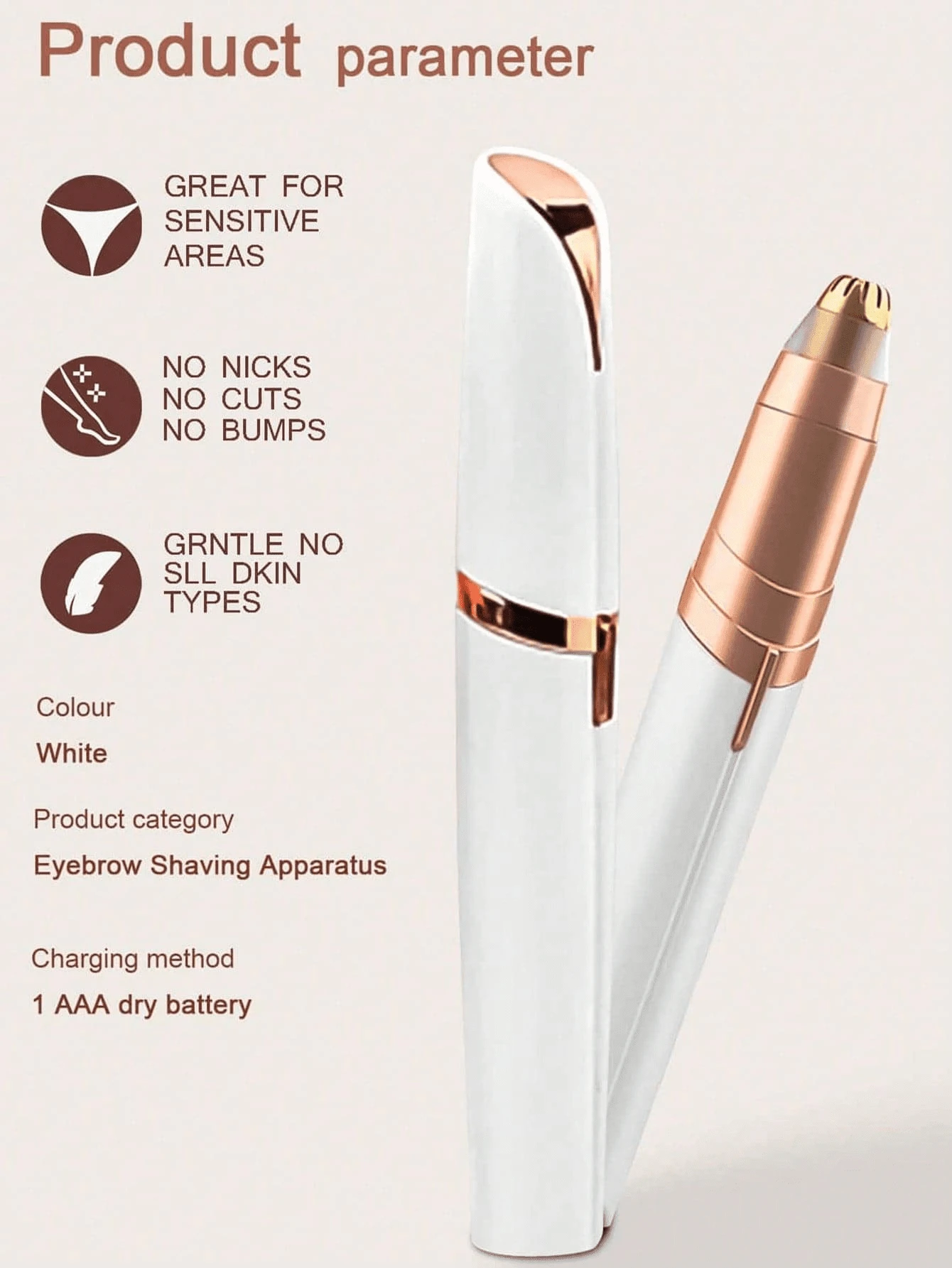 眉毛去除器，眉毛剃须刀，完美无痛的眉毛和面部脱毛，适用于女性和男性，快速简便的毛发修剪器 - 玫瑰紅 - 查看 1