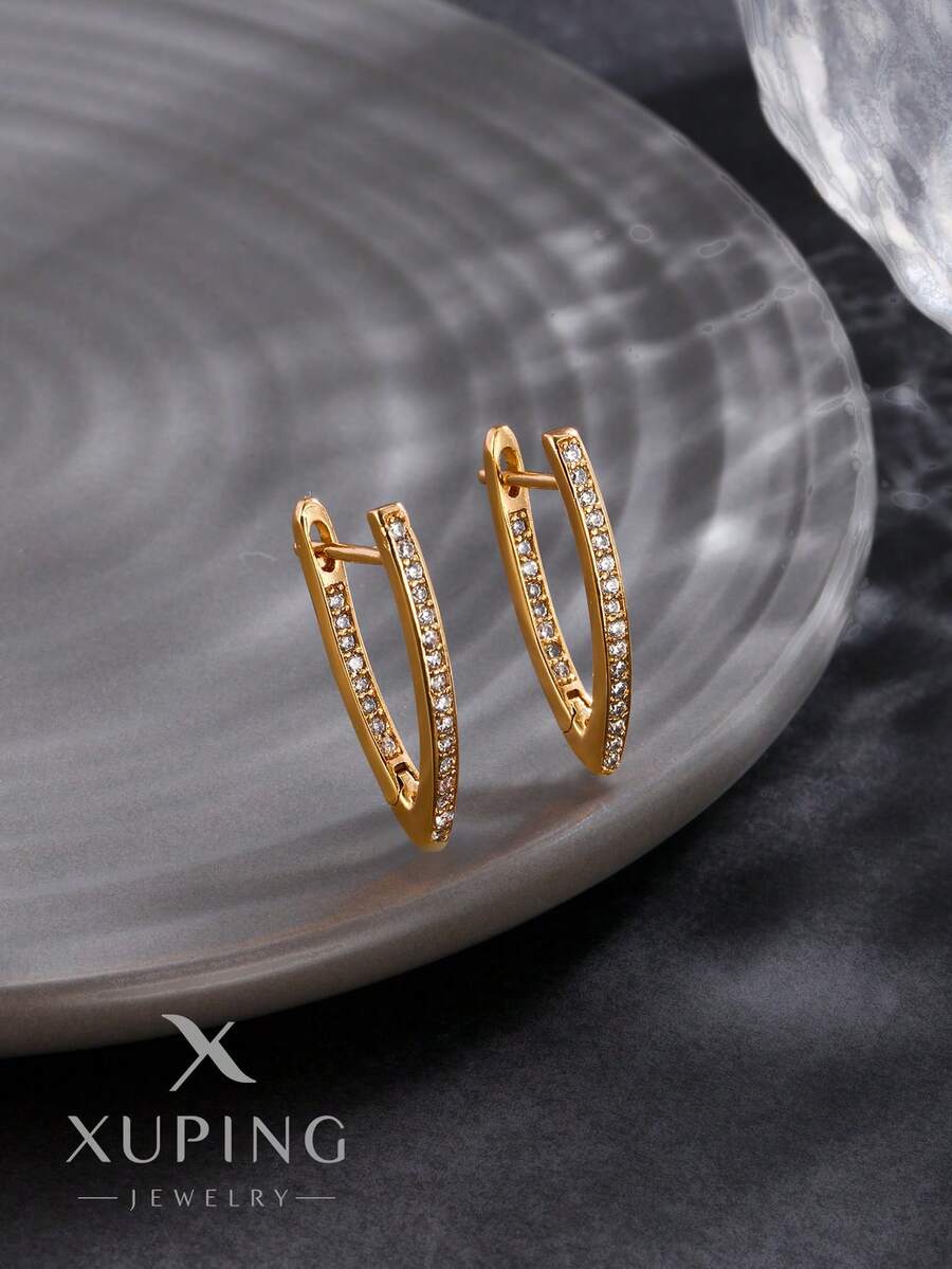 XUPING JEWELRY 1 对 XUPING 正品镀金耳环，设计简约百搭，适合作为女性礼物，礼盒包装 - 香檳色 - 查看 1