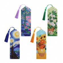 Juego de 4 piezas de pintura colgante en forma de marcapáginas de estilo de arte de diamantes DIY con borlas, decoración del hogar con estilo de pintura al óleo de Van Gogh, de vuelta a la escuela como regalo, decoración colgante de pared, manualidad de marcapáginas, artesanía de amantes de las piedras rhinestone y, suministros navideños, regalo de graduación y cumpleaños