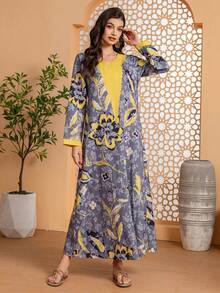 Women's Long Printed Arabic Style Dress, Summer - Multicolor - View 5