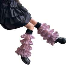 Women's Leg Warmers With Lace And Patchwork Ruffles, Thigh-High Socks, Streetwear Boot Covers - 黑紫 - 查看 2