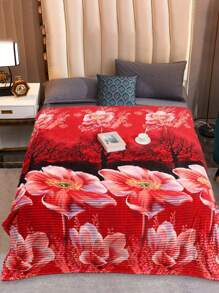 Cobijas Ligera Matrimonial Con Flores, Frazada Súper Suaves y Acogedoras, Patrón a Rayas, Super Suave y Cálida, Para Uso Durante Todas Las Estaciones (200*220 cm) - Rojo Rubí - Ver 2