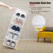 12x White Plastic Shoe Storage Boxes Drawer Stackable Foldable Durable Organiser - 白色 - 查看 8