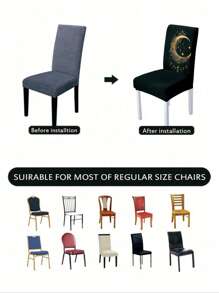 1/4/6pcs Digital Printed Stretchy Chair Covers With Moon & Star Pattern, Precisely Positioned Design Ensures Similar Patterns, Suitable For Various Occasions - Multicolor - View 7