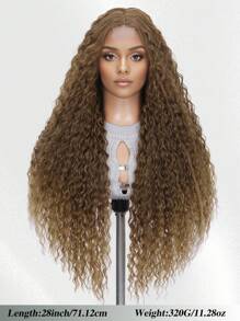 28 英寸女士超长假发，小卷波浪蜜棕色和黑色合成假发，耐热，蓬松浓密，适合日常使用、婚礼和派对