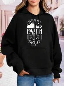 Women's Walk By Faith Not By Sight Hoodies Sweatshirts Christian Inspirational Apparel - Black - View 1