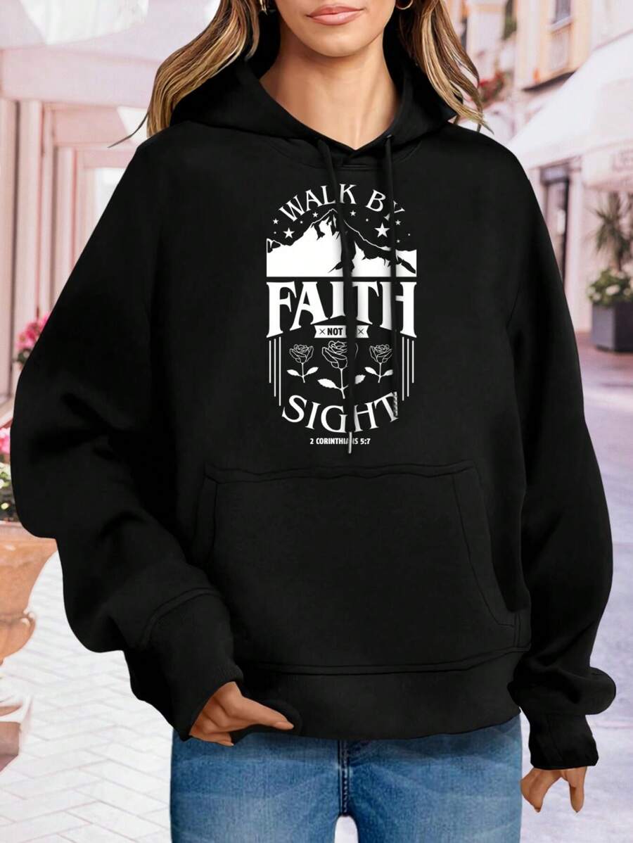 Women's Walk By Faith Not By Sight Hoodies Sweatshirts Christian Inspirational Apparel - Black - View 1