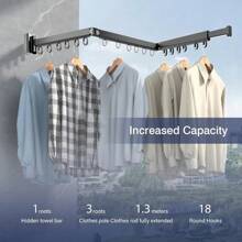 Tri Fold Clothing Rack With Extended Arm Expandable Clothes Drying Rack Collapsible Hanging Clothes Rack Wall Mount Hanger Dryer Rack Space Saver For Laundry Room Balcony Apartment - Gray - View 5