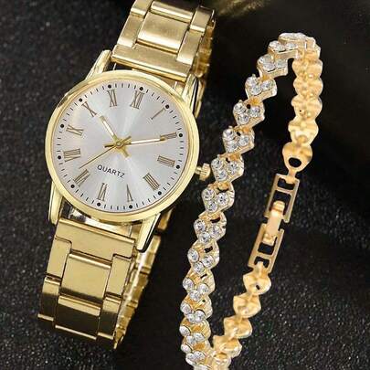 1 Đồng hồ đeo tay kỹ thuật số tốt nghiệp đĩa nhỏ cho nữ dây đeo bằng thép và 1 vòng tay trang sức cho phụ nữ