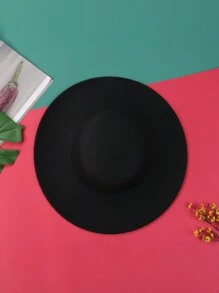 Women's Hats Solid Color Personality Wide Brim Flat Top Design Simple Elegant Formal Top Hat - 黑色 - 查看 8