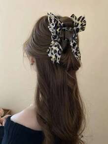 1个复古豹纹蝴蝶结发夹，优雅时尚发爪发饰，适合日常和节日佩戴的时尚发夹，优雅发饰 - 彩色 - 查看 2