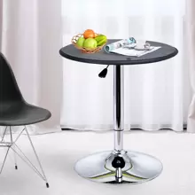 HOMCOM Adjustable Round Bistro Bar Table With PVC Leather Top Steel Base Home Kitchen Dining Desk  Black - Black - View 7
