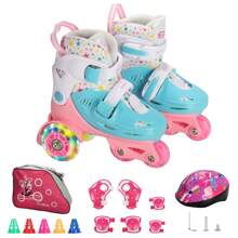 Roller Skates For Boys Girls, 4 Sizes Adjustable Roller Skates For Children With Protective Gear Set, Beginners 6-12 Years Old Light Up Quad Skates Indoor Outdoor Skates, Beginner Roller Skate, Cute And Funny Birthday Gifts For Kids - 粉色 - 查看 7