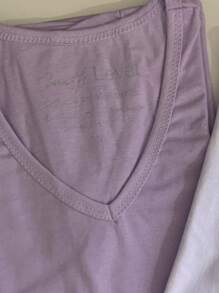 V Neck T-Shirt Kits Women's Clothing Blouse And T-Shirt 100% Cotton Fabric Quality Modern - 白色和淡紫色 - 查看 4