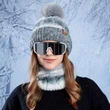 Women Winter Beanie Hat Circle Scarf Set Pompoms Peruvian Ski Snow Ear Flaps Sherpa Knit Hats Fleece Lined