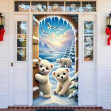 2D Christmas Horizontal Banner, Merry Christmas Polar Bear Horizontal Banner - Polyester, Indoor/Outdoor Winter Scene Decoration, 35.43 X 70.86 Inch, Ideal For Home Entrance And Garden