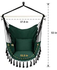Y- Stop Hammock Chair Hanging Rope Swing Chair, Max 500 Lbs, 2 Seat Cushions Included, Removable Steel Spreader Bar With Anti-Slip Rings, Hardware Kit-For Indoor Or Outdoor(Dark Grey) - Green - View 7