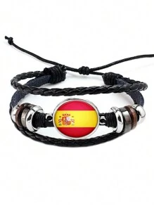 1 pieza Brazalete de cuerda de piel sintética (PU) con patrón de banderas de diferentes países - Pulsera - Ver 16