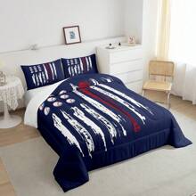 American Flag Bedding Set,Men Baseball Comforter Set Twin/Full/Queen/King Size Vintage American Flag Composed Of Cartoon Baseball And Watercolor Stripes Duvet Sets For Adult Bedroom Decor,Navy White Castle Fairy Baseball Comforter Set,Creative Abstract Retro Flag Bedding Bedroom Decor,(Navy Red White),Twin Only 1 Pillowcase,Full/Queen/King Size 2 Pillowcases - Dark Blue - View 4