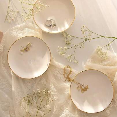 1pc Ceramic White Jewelry Tray, Decoration Display Holder, Gift, Wedding/Engagement Gift For Her Back To School