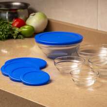 GLAZE Set Of 5 Glass Containers With Airtight Plastic Lids. (Blue, Purple, Red, Fuchsia) - Blue - View 1