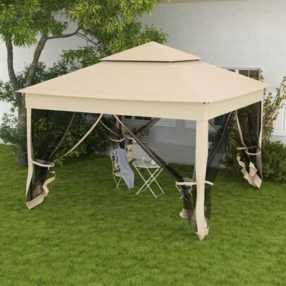 Outsunny Tonnelle Barnum de Jardin Pop-up Pliant, 3 x 3 m, Métal Polyester, imperméabilisé Anti UV, moustiquaires + Sac de Transport, crème