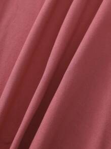 Letter Printed T-Shirt, Short Sleeved Round Neck Casual Top, Spring And Summer Casual Women's Clothing - 酒紅色 - 查看 3