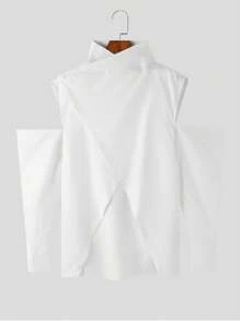 INCERUN Fashion Mens Stand Neck Cut Out Off-Shoulder Long Sleeve Tops Asymmetric Hem Casual Loose Shirt Blouse - 白色 - 查看 8