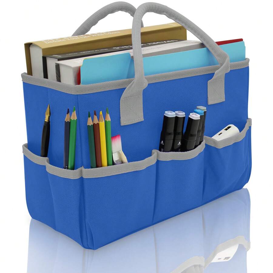 1pc Multi-Functional Storage Bag, Portable Tote Bag With Handles & Pockets, Wear-Resistant Oxford Storage Bag,Suitable For Artists,,Children, Teachers,Office Supplies Organizer Art Supplies - 藍色 - 查看 1