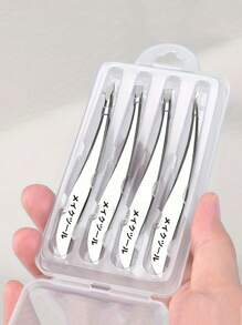 4pcs Stainless Steel Tweezers Set - Precision Eyebrow, Nose & Face Hair Removal Tools With Banana Clip Design, Fragrance-Free Professional Beauty Accessories