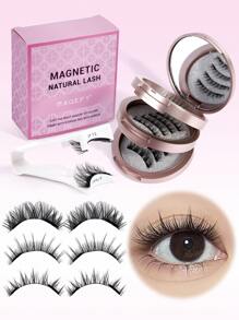 3 Pairs Magnetic False Eyelashes Kit With Mirror & Applicator Glue-Free Eyelashes Natural Manga Eyelashes Cat Eye Fluffy Faux Mink Eye Lashes With Tweezers Makeup Tool For Beauty Travel - 黑色 - 查看 11